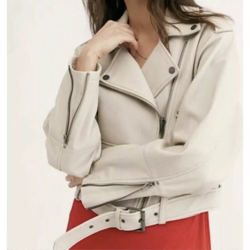 Free People Luxe SMALL Soft LEATHER Moto Belted Oversized Waist Length Gray $468